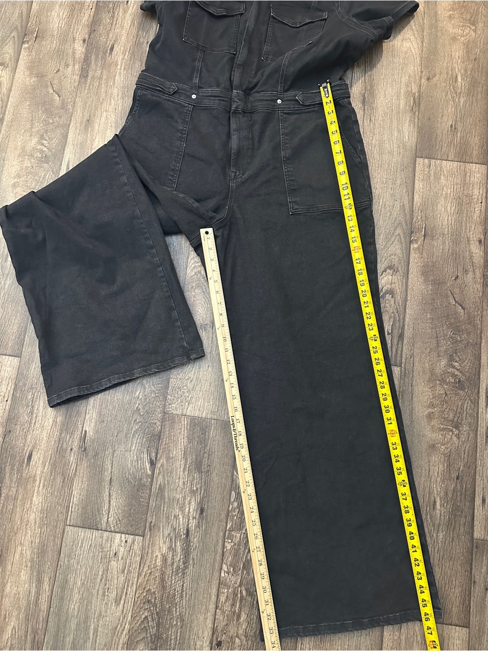 Good American Zip Front Denim Short Sleeves Jumpsuit Women’s Size 3XL Black - Picture 6 of 9